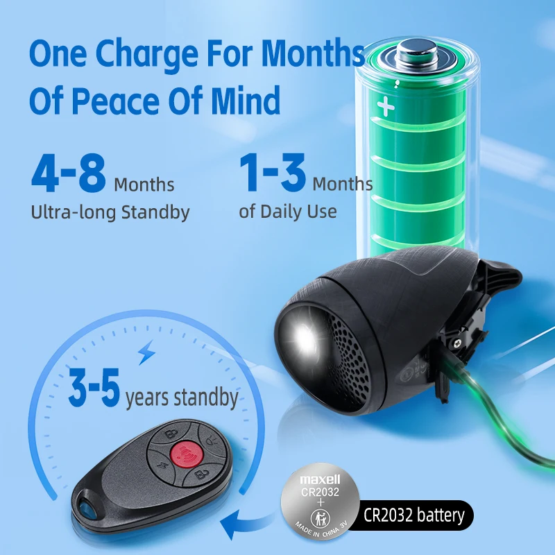 Eye-catching waterproof bicycle light, custom sound bell, multi-audio IP65 rechargeable 1200mAh 6 volumes, headlight speaker USB