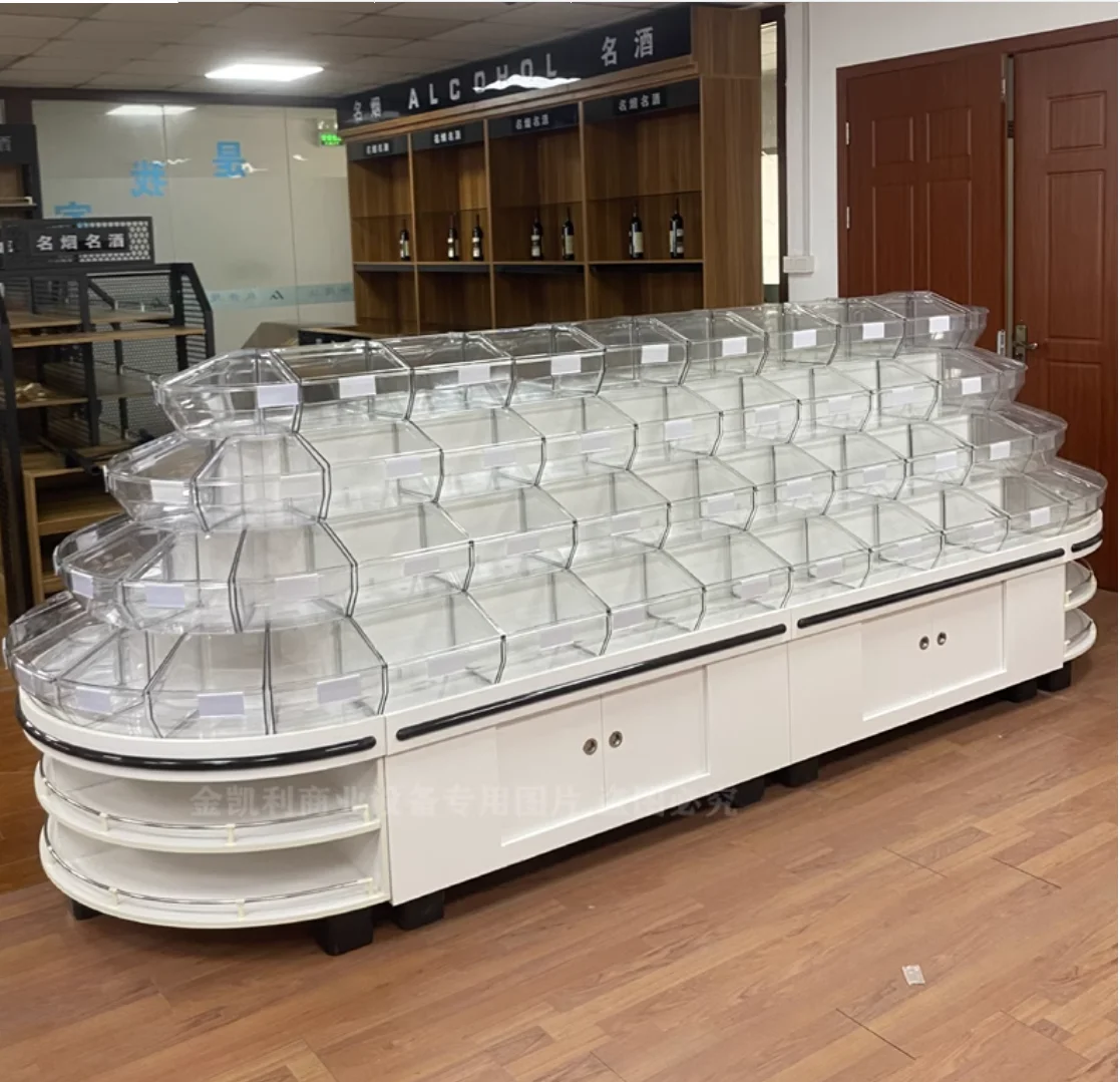 Wooden bulk food display cabinets Bulk snack shelves like the spread of candy cookies circular display cabinets white