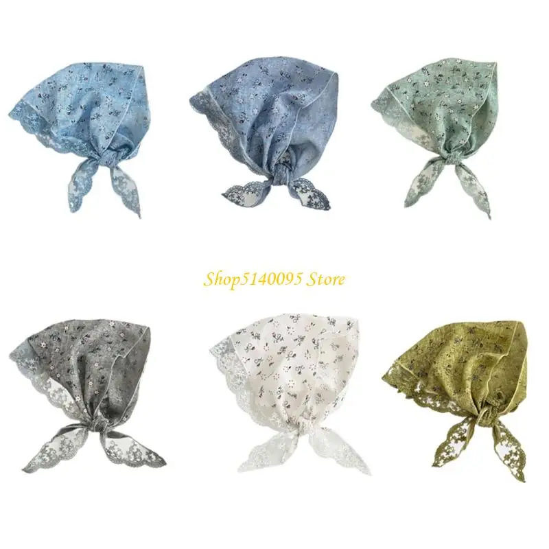 

DXAE Lace Edged Head Scarf Floral Print Lightweight Multipurpose Fashion Accessory