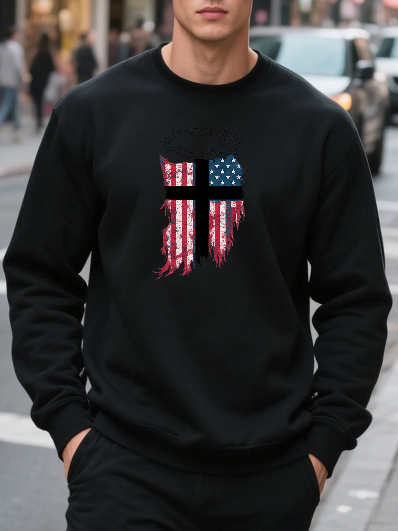 

American Flag Graphic Printing Autumn and Winter Men's and Women's Sweatshirts Casual Loose Outdoor Street Sports Training Brand