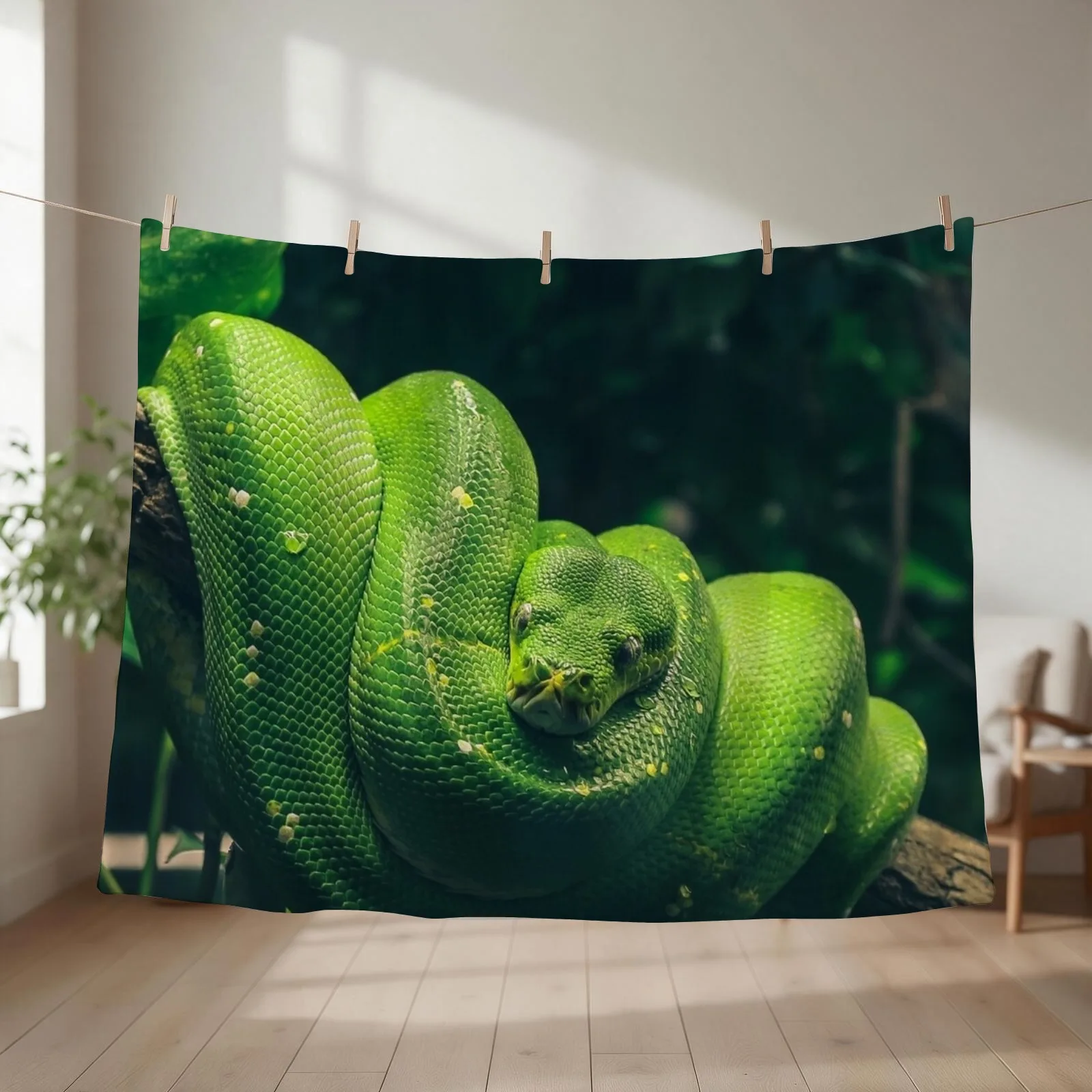 Green Tree Python Throw Blanket Sofa Quilt Decorative Throw Soft Plaid Sofa Throw Blankets