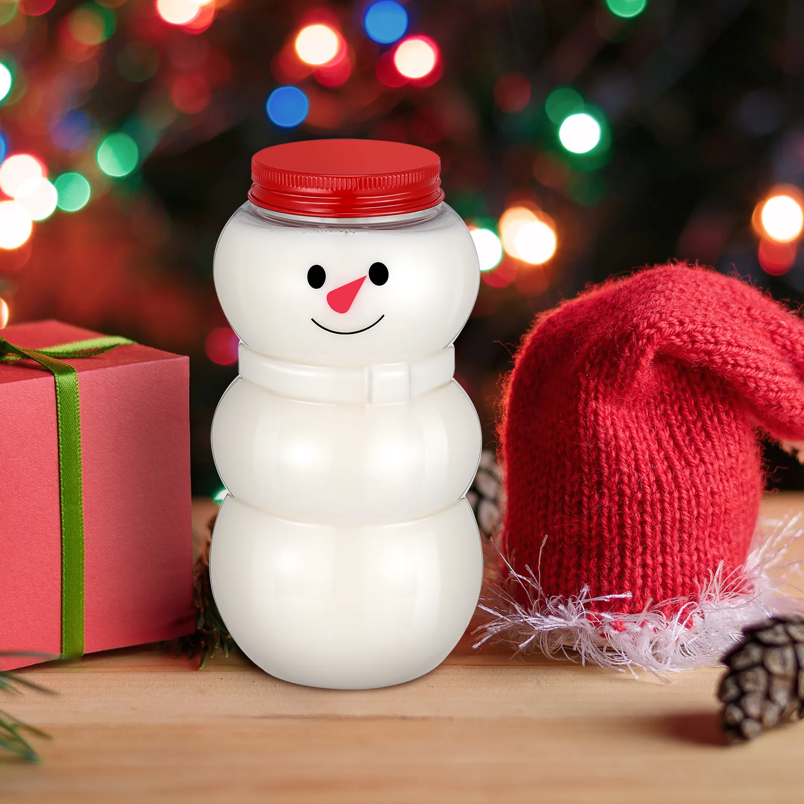 

10pcs Portable Juice Bottles Snowman Candy Jars Empty Beverage Containers Leak-Proof Flat Bottom For Milk Tea Christmas