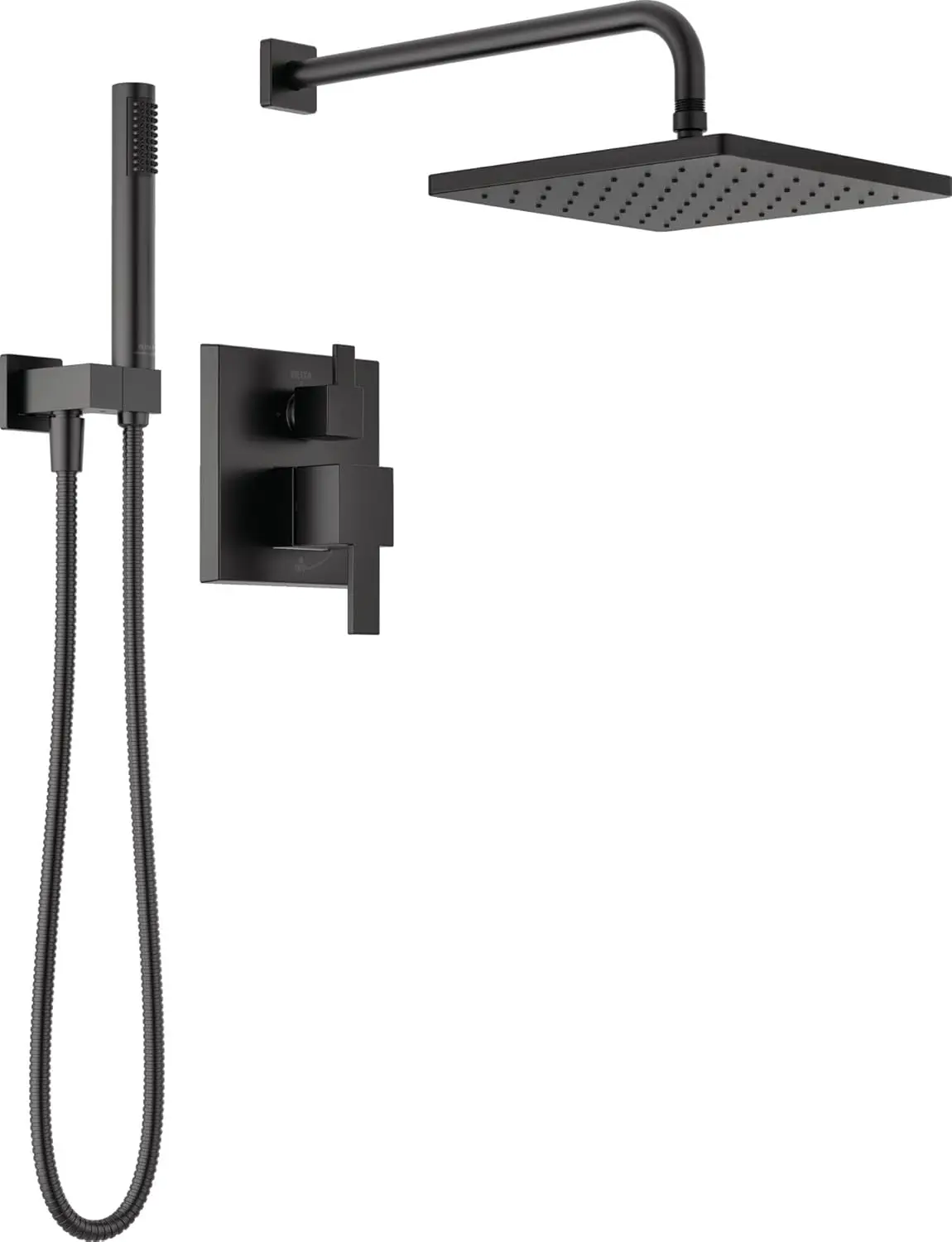 

Faucet Modern Raincan 2-Setting Square Shower System Including Rain Shower Head and Handheld Spray Black