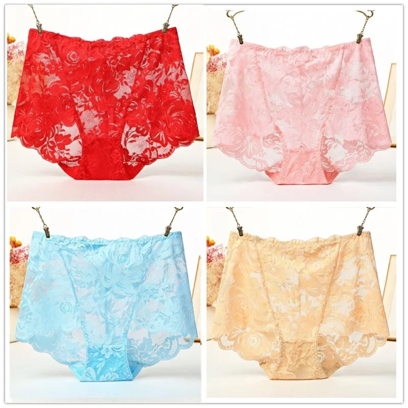 

Smooth and Soft Quick-dry Panties Underwear Women Sexy Transparent Lace High Waist Plus Size Fat M M Women Triangle Pants Red