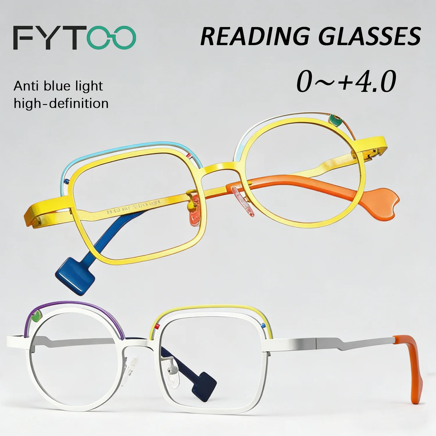 

Модные очки для чтения FYTOO с геометрическим дизайном - цветные, легкая металлическая оправа, +0.50~+4.00 455750