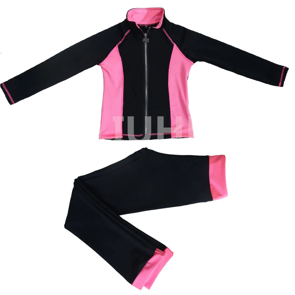 LIUHUO Ice Figure Skating Pants Jacket Girls Pink Black Fleece Leggings Stretchy Trousers Training Outfits