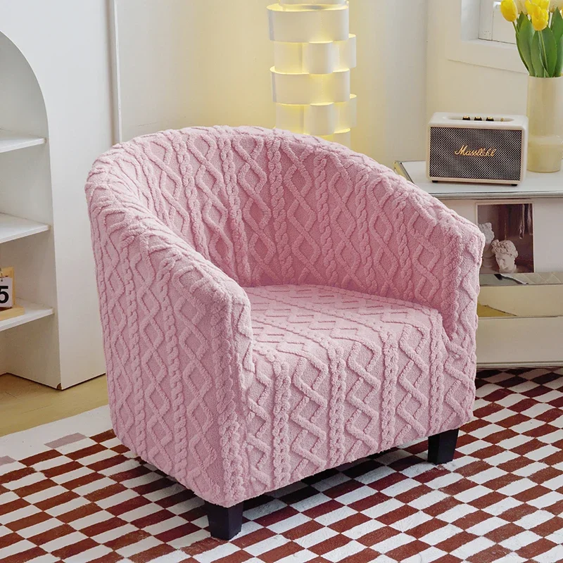 Pink Warm Thicken Club Chair and Sofa Cover Jacquard Candy Colors 1 Seater Couch Covers for Sofas Living Room Bar Furniture Cove