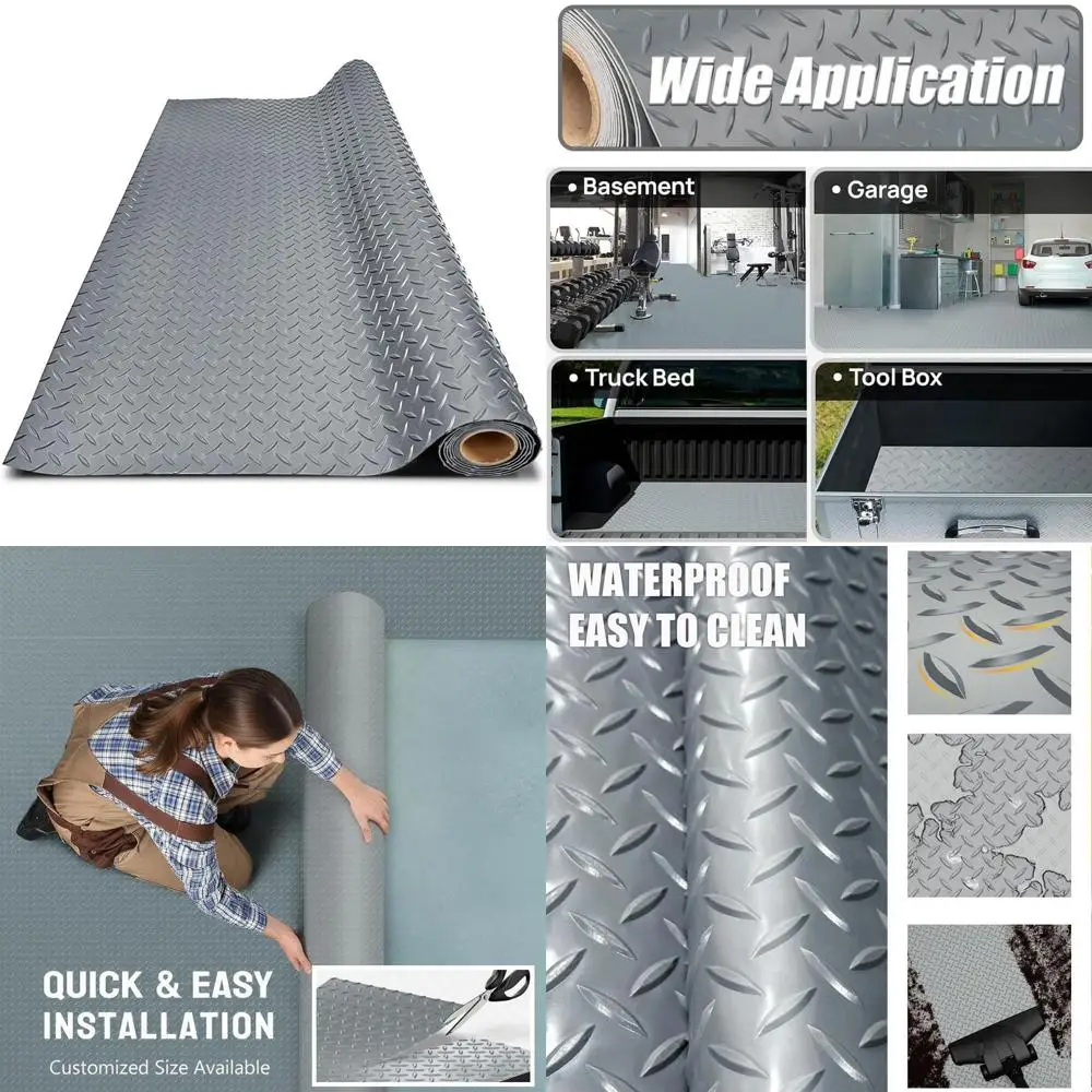 

Thick PVC Garage Floor Mat - Heavy-Duty Waterproof Non-Slip Protector for Cars, Trailers, SUVs, Basements, Gyms (Gray) 1ft x 24f