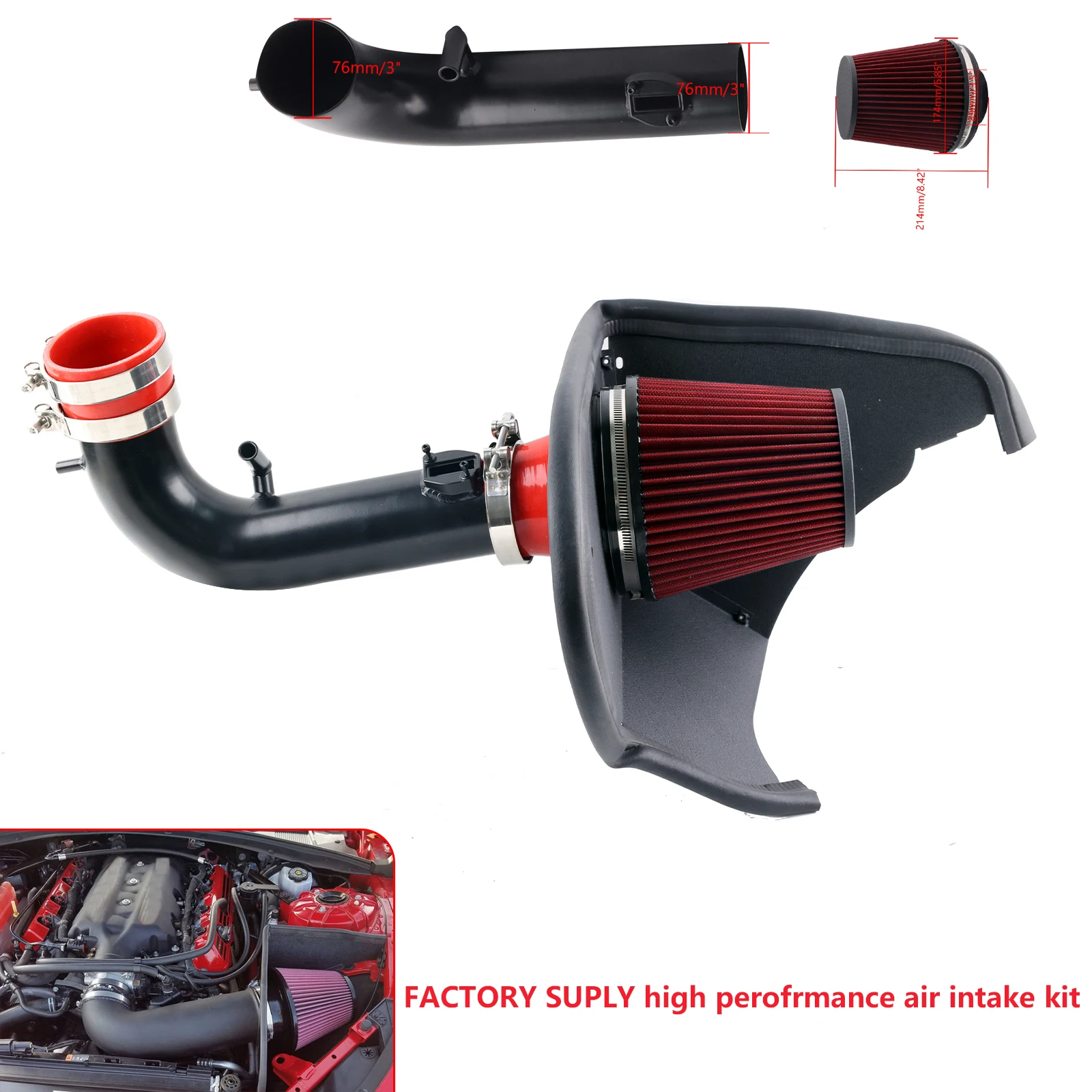 

Heat Shield Cold Air Intake +red Filter For 2016-2024 Camaro 3.6L V6 LT SS RS