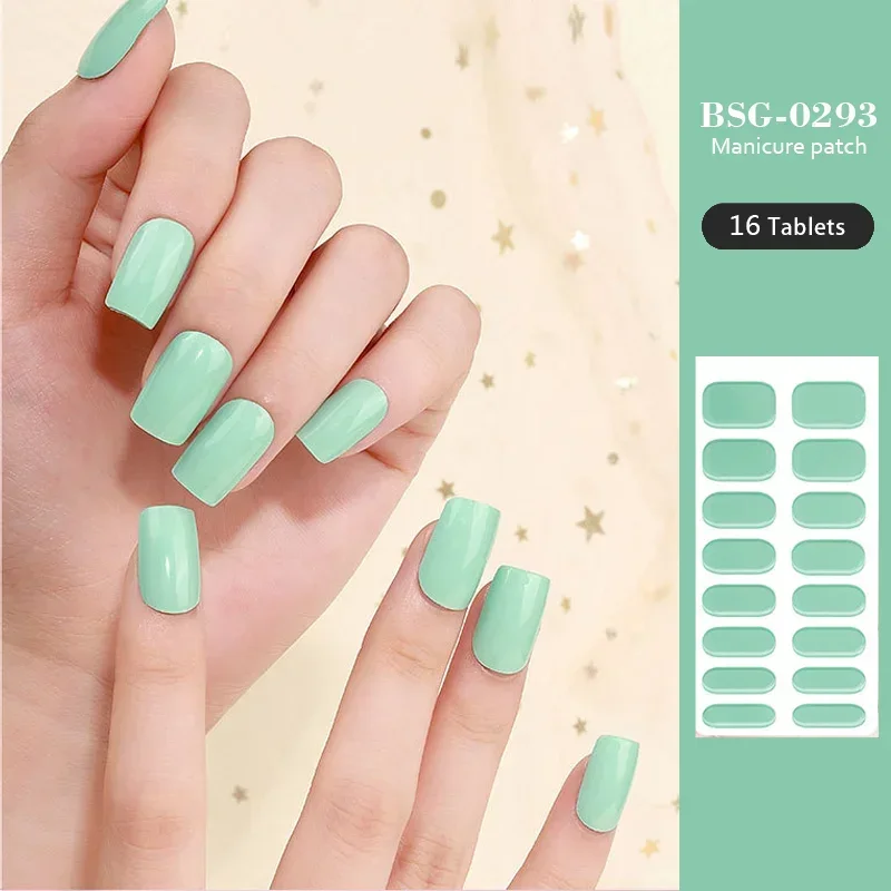 16/20/22/24 Strips Semi-cured Gel Nail Stickers  Solid Color Semi-baked Nail Patches Full Cover Nail Decal  UV Lamp Need