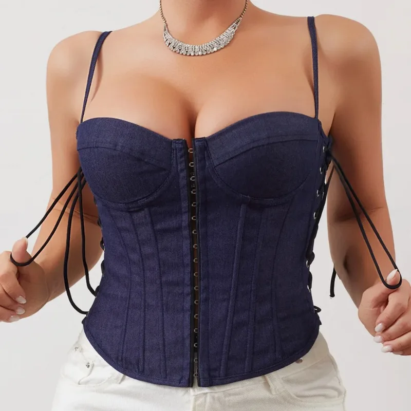 

Куртка для коррекции талии и коррекции фигуры с бретелями Корсет из рыбьей кости Топ Джинсовый жилет Топ для коррекции фигуры