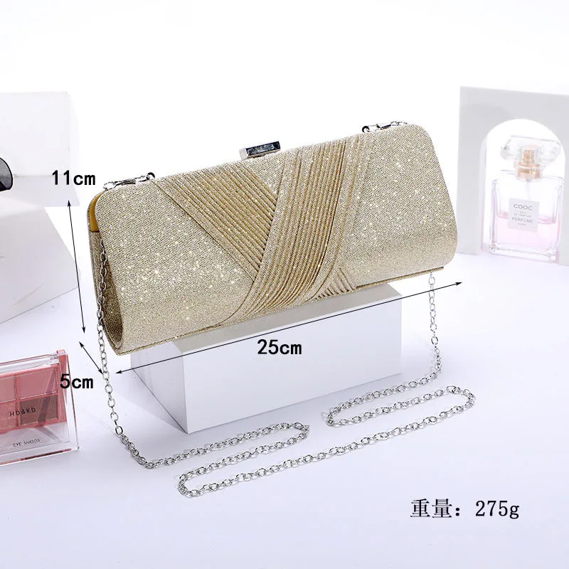 Royal Blue Evening Handbag for Women Elegant  Red Formal Dress Sequined Bride's Clutch Long Chain Prom Pleated Square Purse