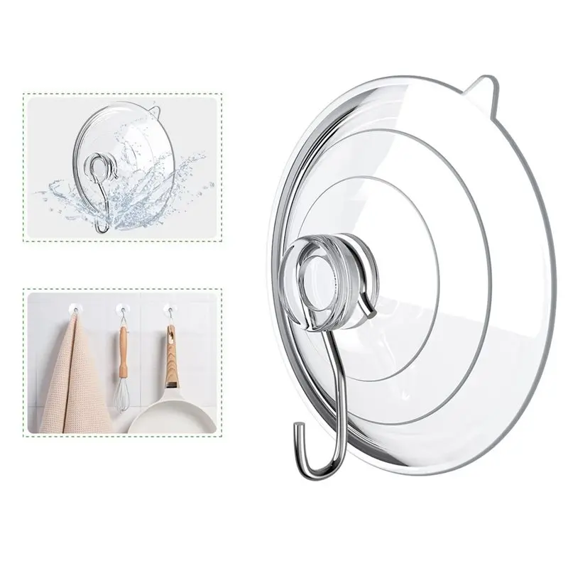 ABMS-Large 8 قطعة خطاف لاصق 6 سنتيمتر أكواب شفط شفافة مع خطافات معدنية لا حاجة للثقب وقابلة لإعادة الاستخدام