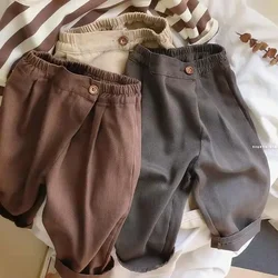 Children's Korean Children's Casual Pants 2024 Spring  Autumn New Boys and Girls Solid Color Loose Harun Suit Pants