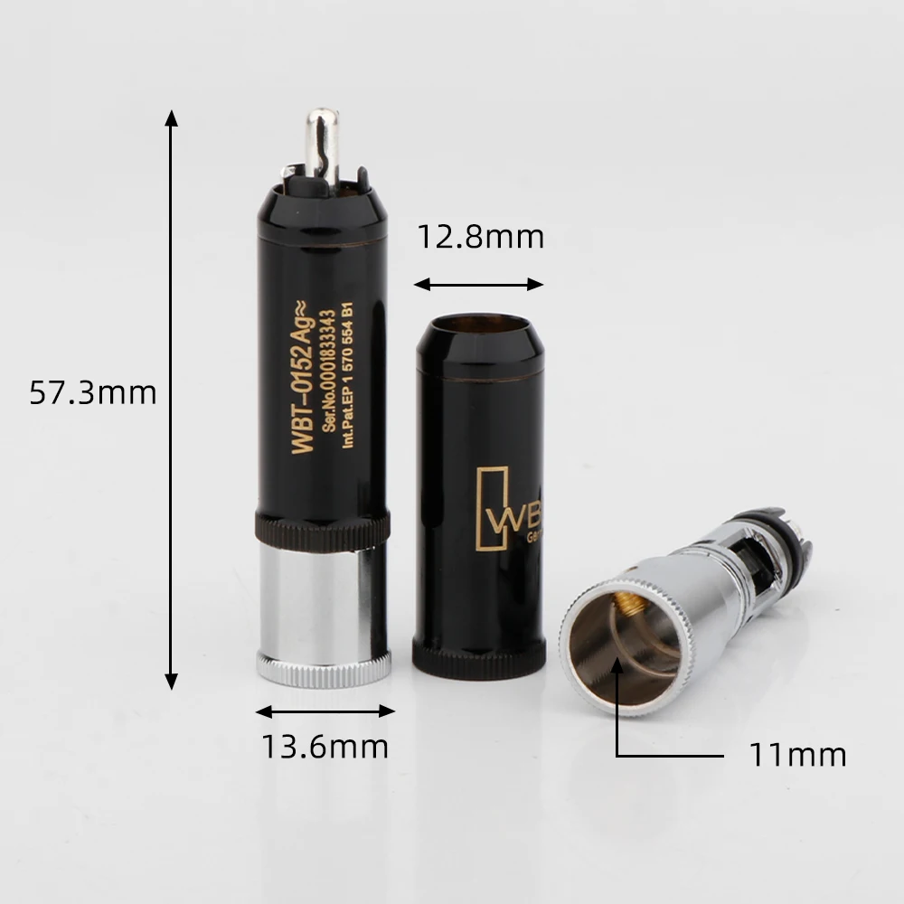 

R1775 WBT-0152Ag Pure Copper Silver Plated RCA Plug Audio Connector for DIY RCA Audio Interconnect Cables