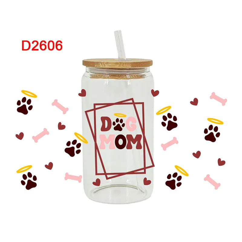 3D UV DTF Transfers Stickers 16oz Cup Wraps Animal Dog Mom Printed For DIY Glass Ceramic Metal Leather Etc. D2464