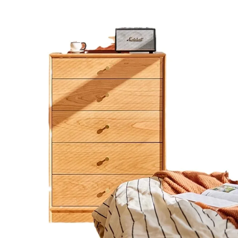 Solid wood chest of drawers Nordic simple cream style bedroom cherry wood storage light luxury side cabinet floor model