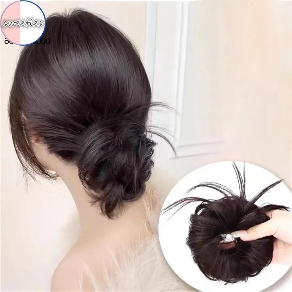 Meatball Head Synthetic Wig Fluffy Flower Bud Hair Circle Coiled Natural Look Hairpiece for Women Girls Vintage Styling Accessor