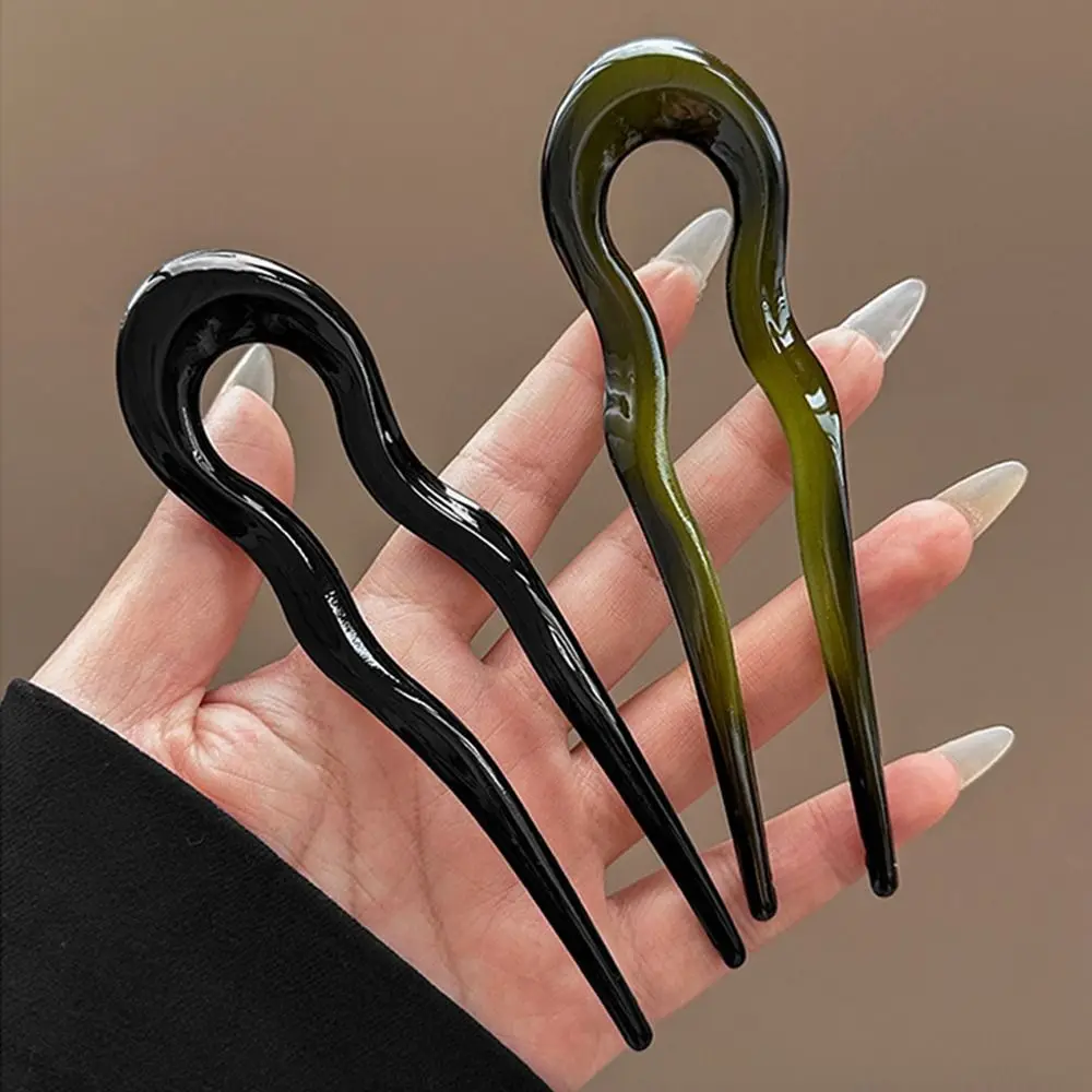 Elegant U-Shaped Hair Fork Acetate Tortoiseshell Hairpin Headwear Geometric Design Hair Sticks Women Girls