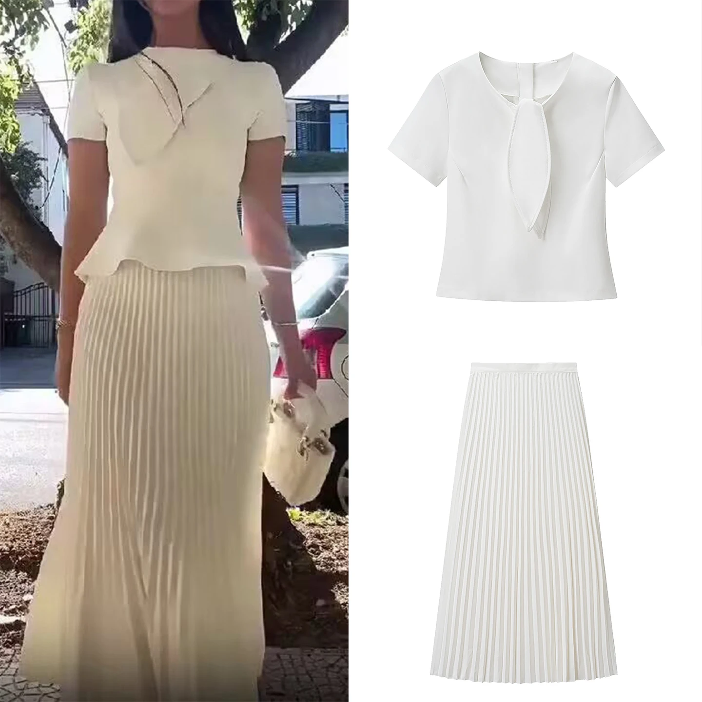 

Sweet Ele Women's Sle Pleated Skirt Set High Waist ort Sve Four Seasons Adult Color Faion Set Autumn 2025