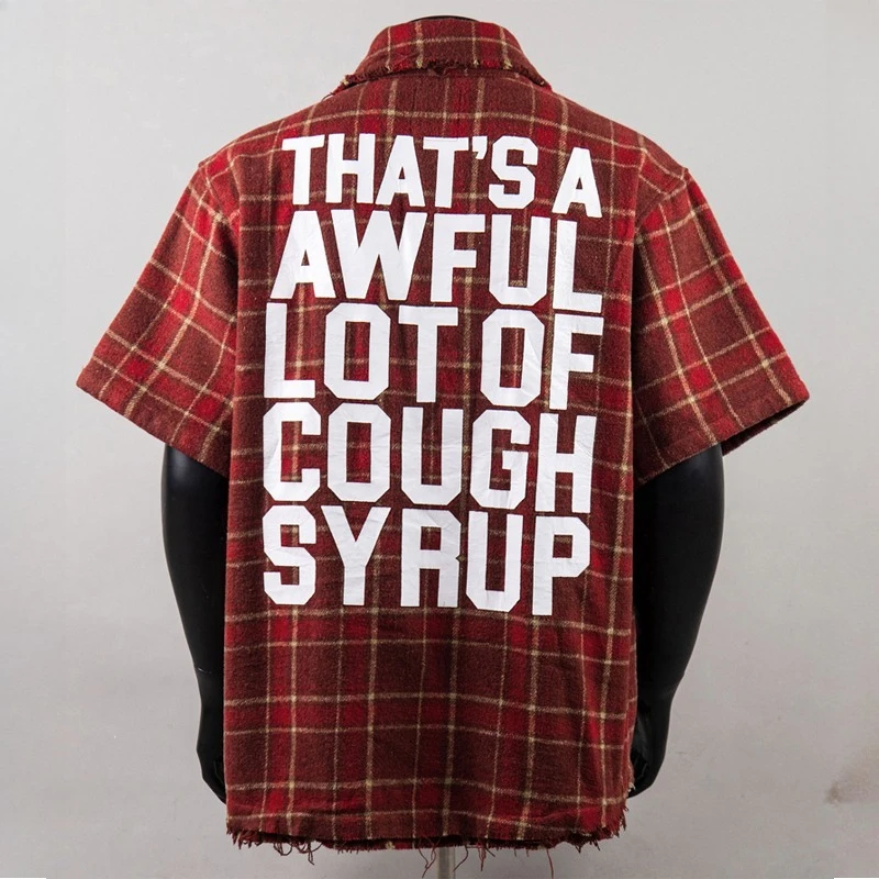 High-quality Cotton Casual Versatile Retro Checkered Shirt That's A Awful Lot of Cough Syrup Short-sleeved Shirt
