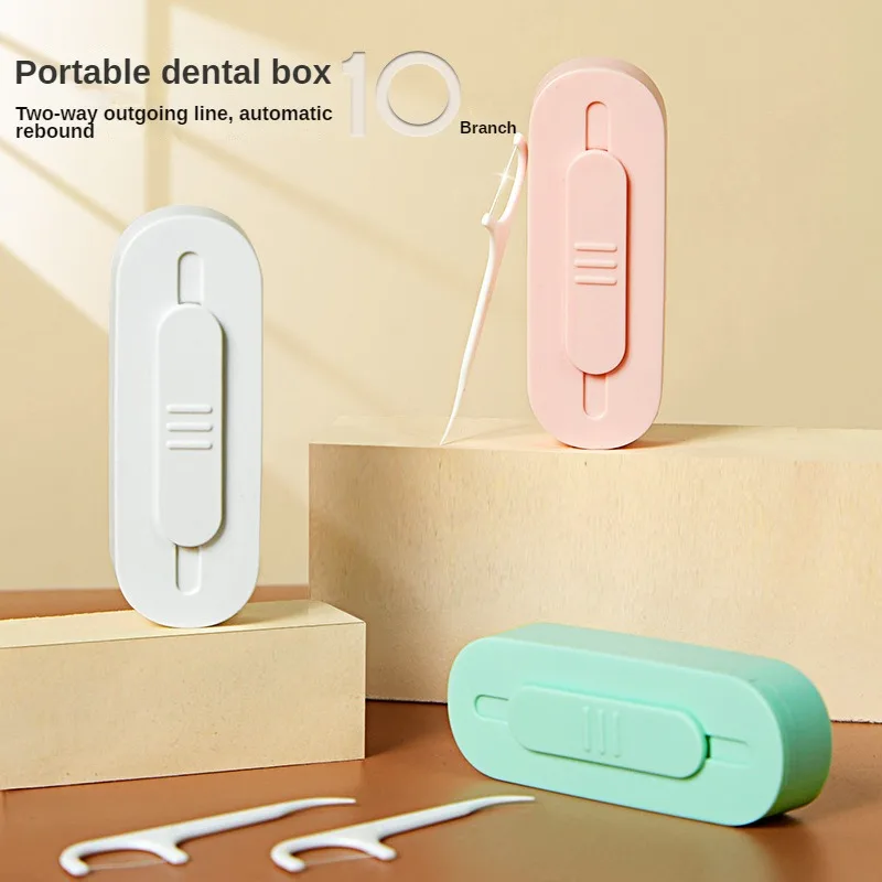 Two Way Portable Floss Dispenser Includes 10 Flosses Automatic Pop-up Floss Organiser Oral Care Push-out Floss Holder Recycling