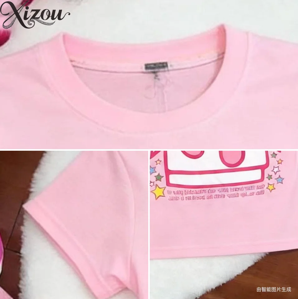 Women's T-Shirts Summer Cartoon Bear Kawaii Tshirt Fashion Cotton T-Shirt Pink Sweet Print Streetwear Cute Breathable Y2k Tee