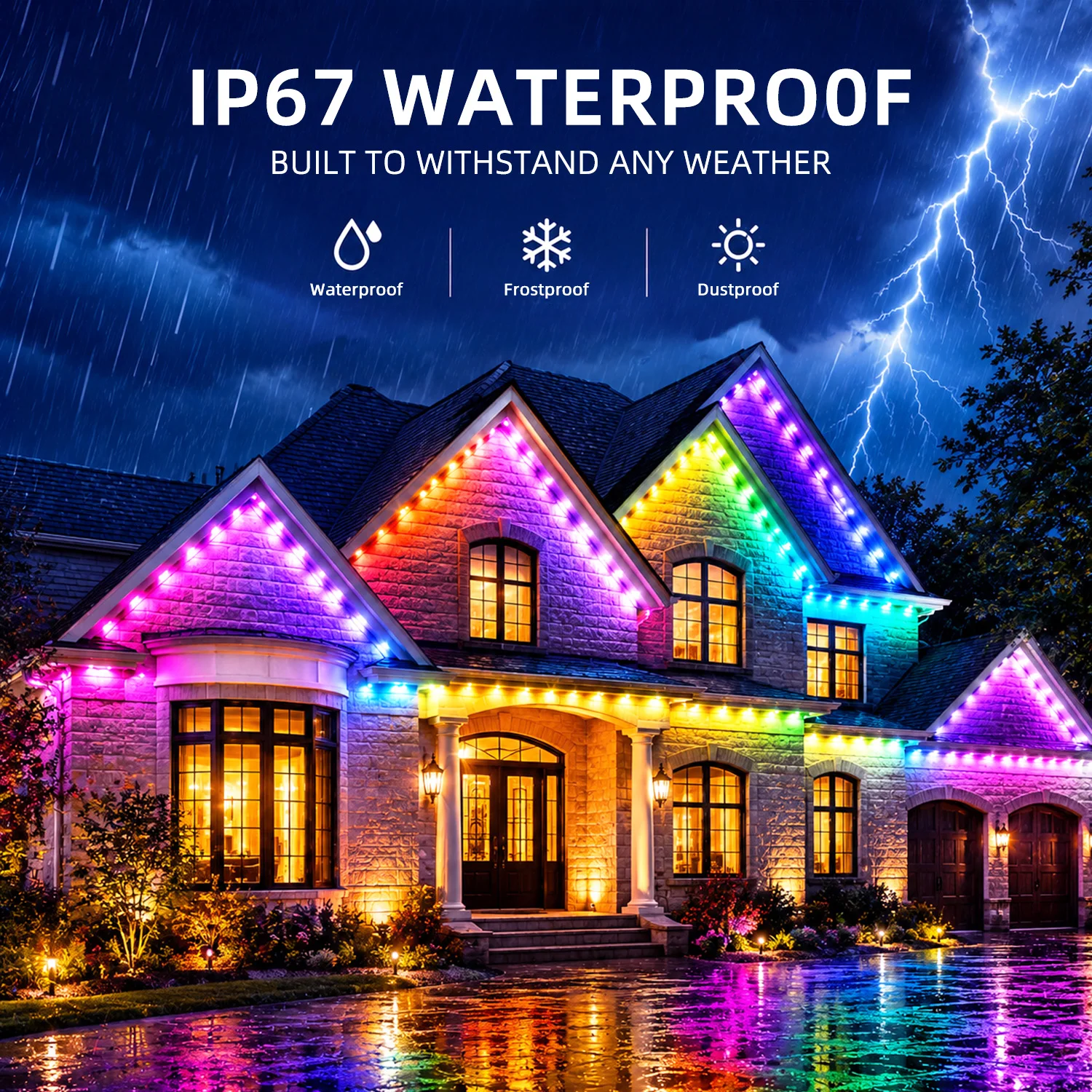 200FT Smart RGB+IC Permanent Outdoor Eave Lights, App & Remote Operated, IP67 Waterproof LED Roof Lights for Home All-Season Decor
