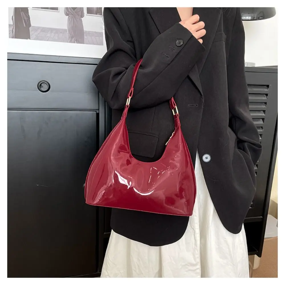 Glossy Shoulder Bag Fashion PU Leather Solid Messenger Bag Purse Women Shoulder Bag Messenger Bag Handbag