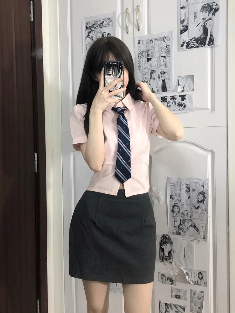 

Women's Bubble Sve Waist-Cinching irt ort Sle Korean Design Cotton Blend Summer Collection Original Design JK Set