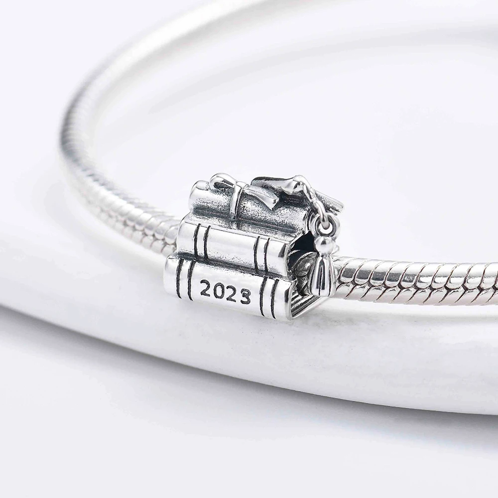 925 Silver Graduation Book Music Note Animal Butterfly Charms Large Hole Beads Fit  2027 Graduation DIY Jewelry Gift view 4