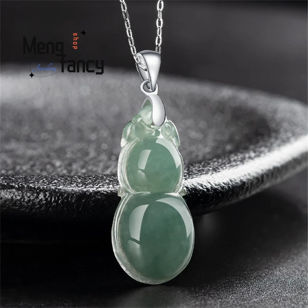 S925 Silver Inlaid Icy Natural Burmese Jadeite Gourd Pendant Charm Fashion Fine Jewelry Women Mascot Couple Luxury Holiday Gift