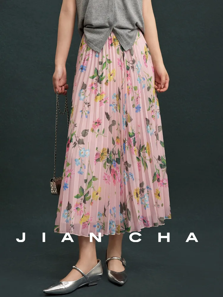 

Jiancha "Surrounded by Flowers" Printed f Skirt Korean Sle High Waist A-Line Polyester Daily Wear Fairy-Like Skirt