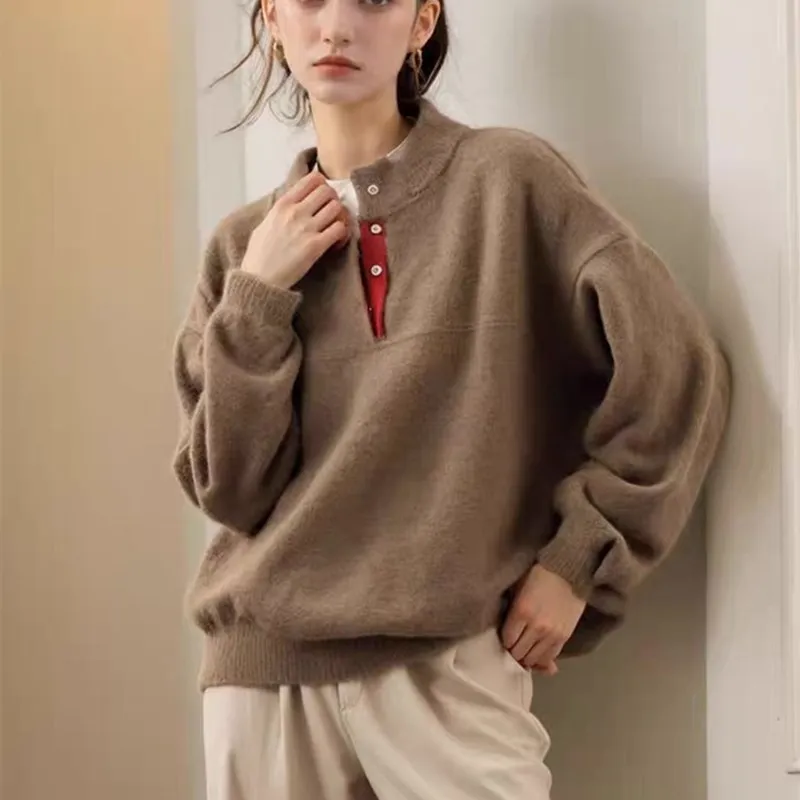 

2025 Autumn/Winter New 100% Wool Women's O-neck Pullover Casual Fashion Knitted Sweater Loose Korean Edition Women's Top