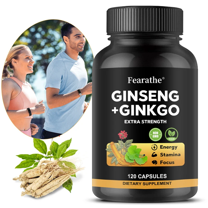 Fearathe Korean Ginseng + Ginkgo, Balanced Energy Levels, Energy, Endurance, Brain and Focus Support