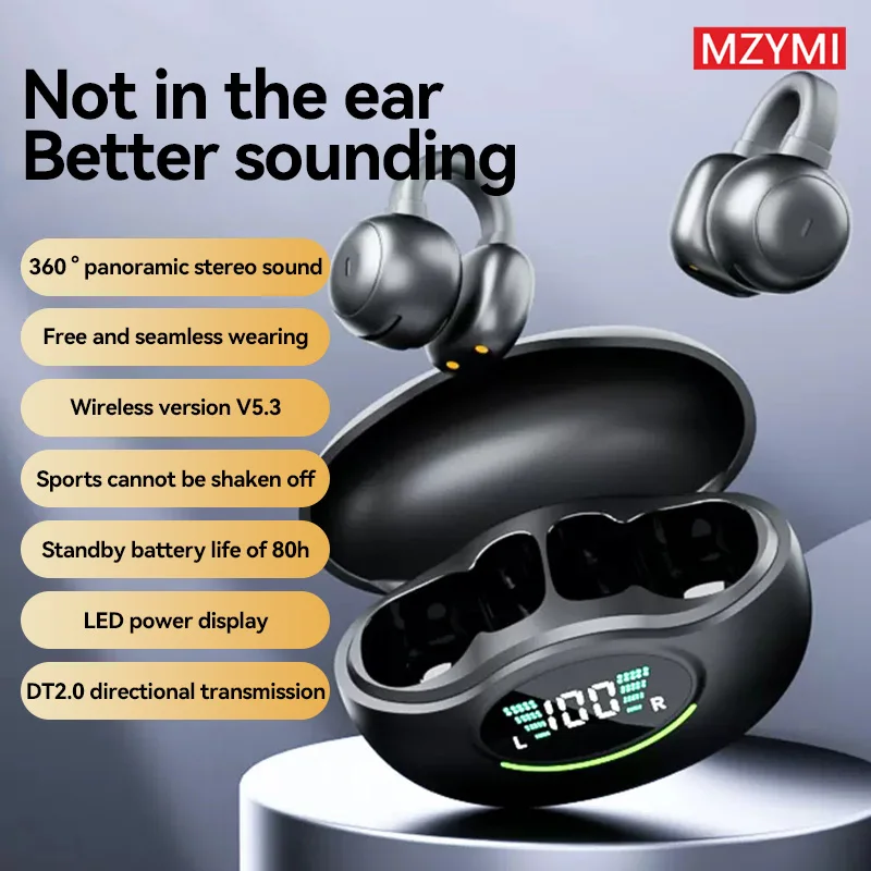 

MZYMI Earclip Wireless Earbuds Q86 Bluetooth 5.3 Earphones Noise Cancelling Gaming Sports Headset Waterproof Open Ear Headphone