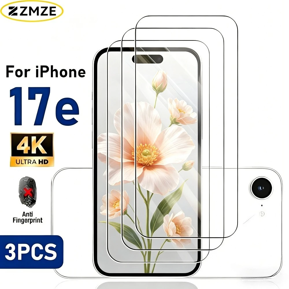 

3Pcs Ultra Clear Tempered Glass for iPhone 17e 16e 17 16 15 Pro Max Air Screen Protector for iPhone 16 15 Plus 14 13 12 11 Pro