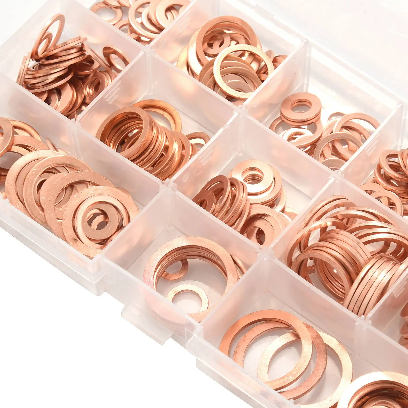 280pcs Professional Assorted Copper Washer Gasket Set Flat Ring Seal Assortment Kit M5-M20 with Box For Hardware Accessories