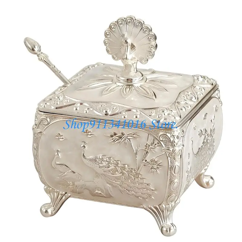  Alloy Spices Jar Sugar Container With Spoon And Lid Multiuse Seasoning Canister