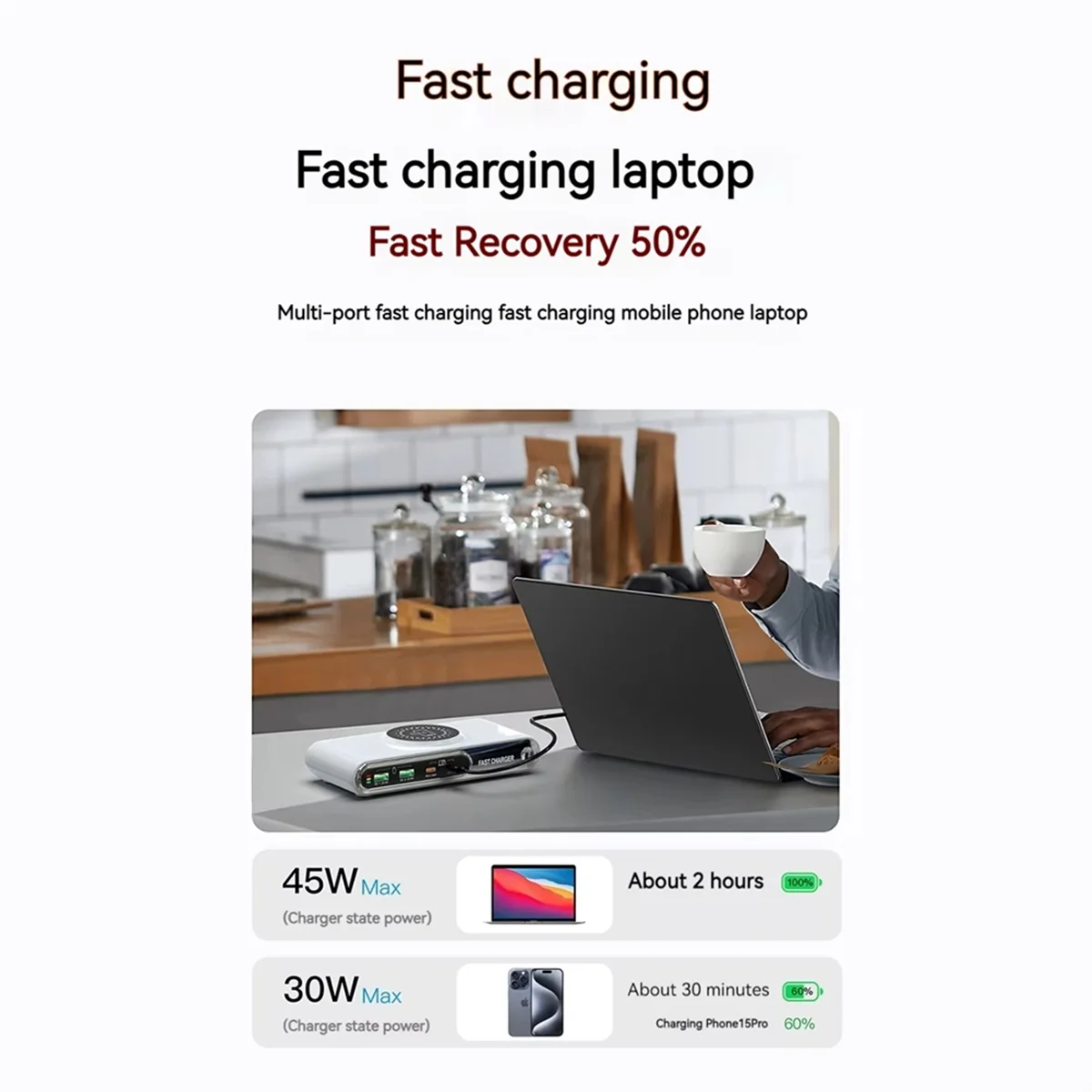 

【T330】 Интеллектуальное 4-портовое USB PD 72 Вт, 45 Вт QC3.0, быстрое зарядное устройство, магнитная беспроводная зарядная станция для ноутбука, телефона, вилка европейского стандарта