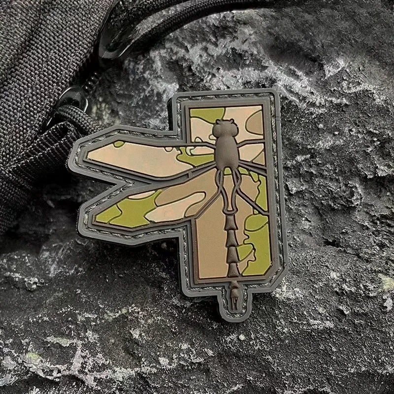 PVC All Terrain Camouflage Dragonfly Tactical Patch Hook and Loop Armband 3D Morale Badge Patches for Backpack