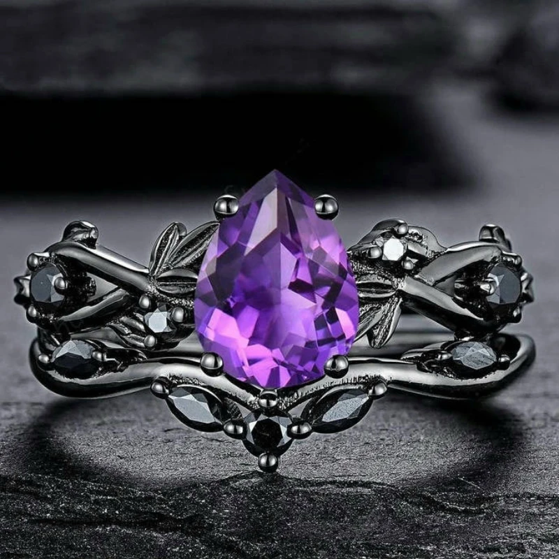 

Luxury Gun Black Cubic Zircon Ring Creative Vine Ring Classic Wedding New Dazzling Ladies Accessories Jewelry