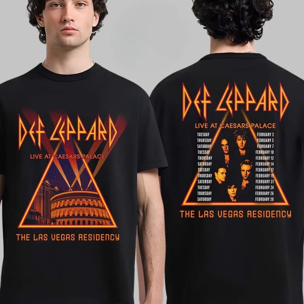 Camiseta con estampado de la banda Def Leppard Las Vegas Residency Neon, estilo retro de los años 80, ropa informal de rock duro, unisex