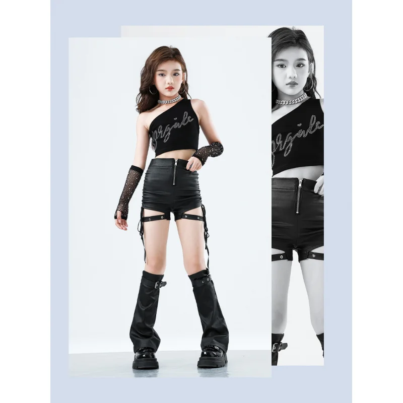 Disfraces de espectáculo de jazz de baile hip hop para niñas, trajes de moda hip hop, chaleco sin mangas, pantalones cortos, ropa de pasarela