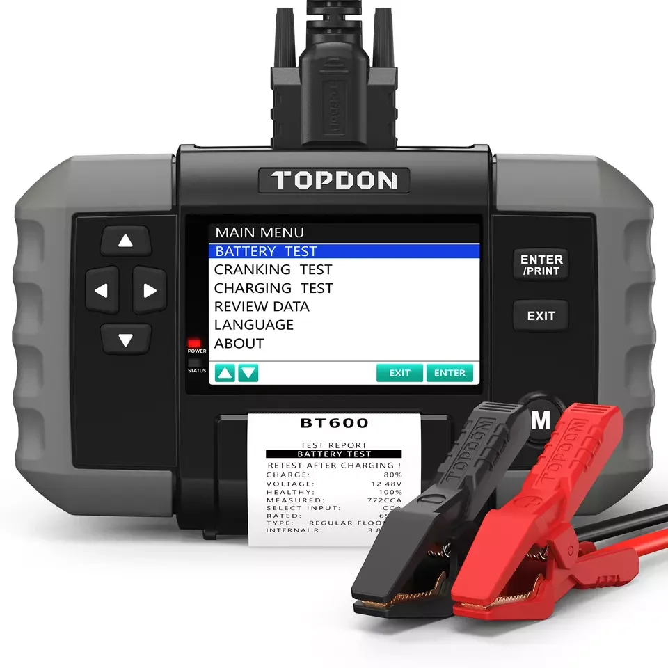 TOPDON BT600 12V 24V Car Battery Tester Lead Acid Vehicle Automotive Analyzer with Bulit-In Thermal Printer Car Battery Tool