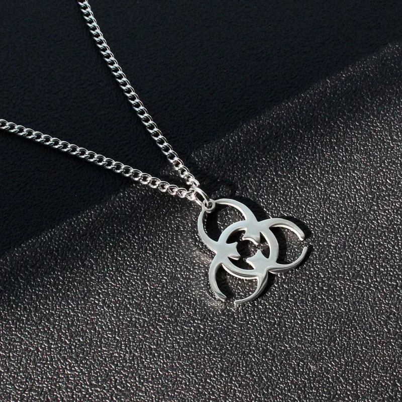 New Stainless Steel Biochemical Logo Pendant Necklace, Trendy Men And Women, INS Street Punk Hip-Hop Jewelry