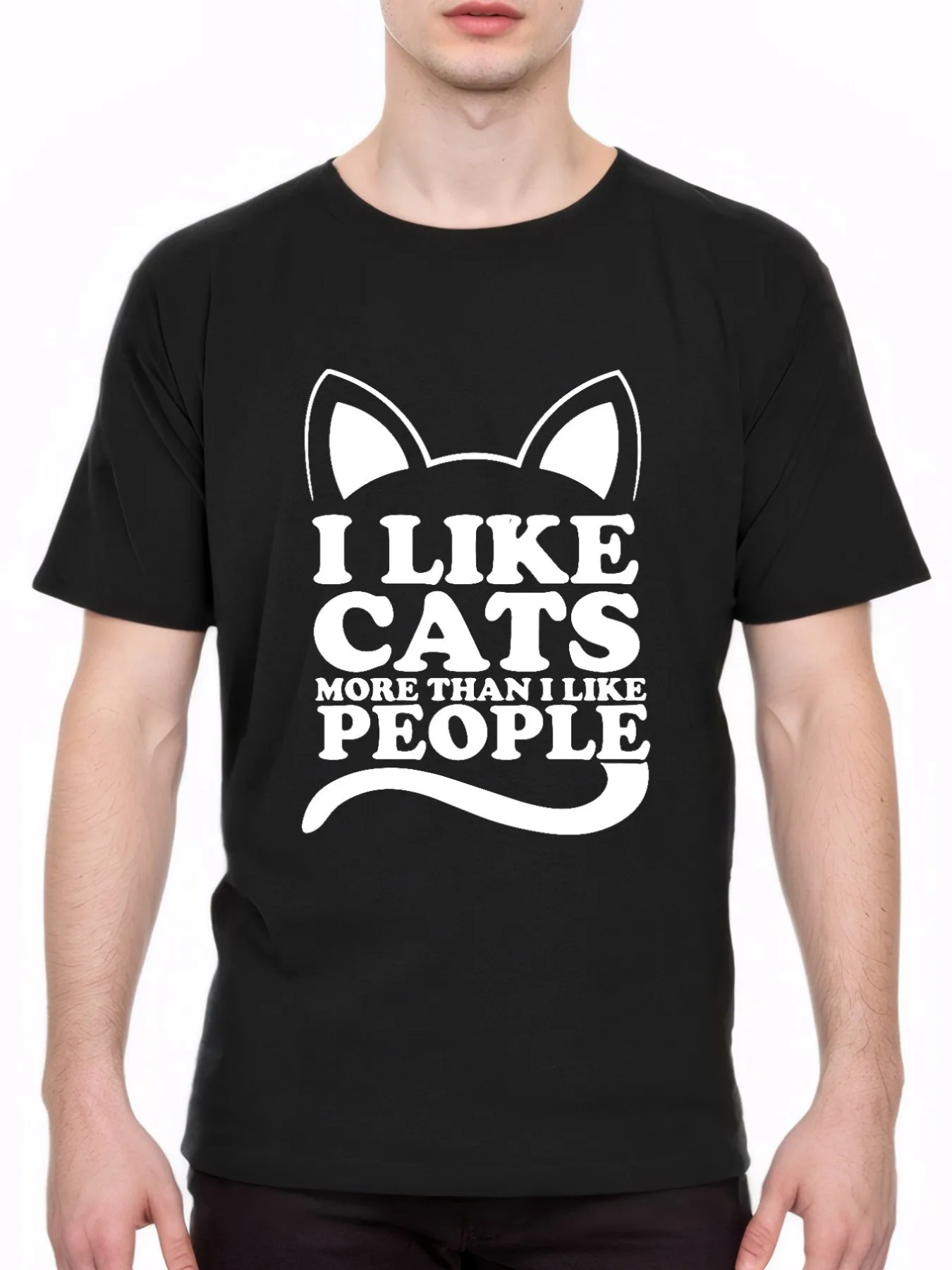 

Забавная футболка «I Like Cats More Than Cats» — удобная хлопковая, черная, белая, с рисунком кошачьих ушей,