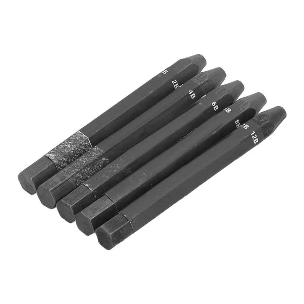 5pcs Hexagonal Shape Drawing Sticks 2B 4B 6B 8B 12B Water Soluble Formula Water Soluble Sticks Sketching Set