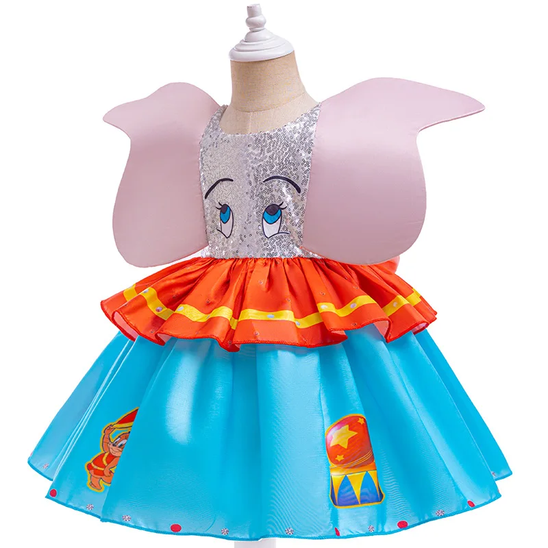 Dumbo Cosplay Dress with Big Ear Fly Elephant para crianças, Disfarce Frocks para menina, Roupas de performance de palco para jardim de infância