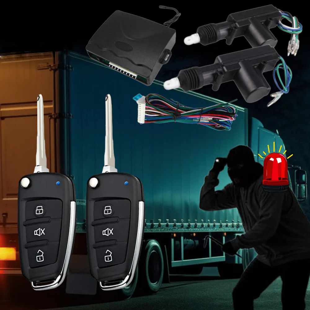 24V Truck Alarm Central Door Locking System Remote Control Entry Waterproof Dust-proof One-way Vehicle Anti-Theft Device w/ Key